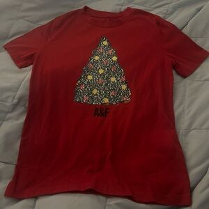 A&F Abercrombie & Fitch boys red Xmas tree & pizza sequins t-shirt medium